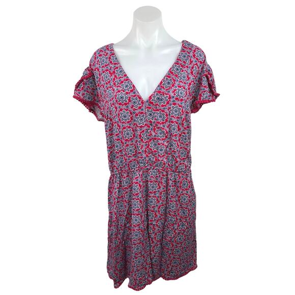 Wrangler Retro Red V Neck Short Sleeve Elastic Waist Blouson Mini Dress Size 3XL - Picture 1 of 3